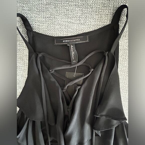 NWT‎ BCBGMAXAZRIA Black Lace-Up Ruffle Halter Top Size XS Sleeveless Blouse - Picture 6 of 11